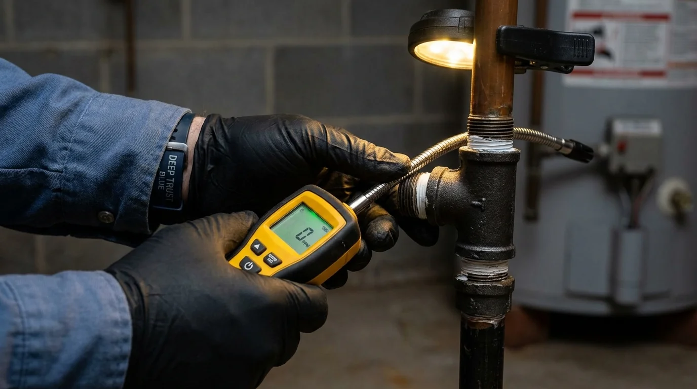 Gas leak detection with electronic sniffer by Johns Plumbing LLC in Beverly